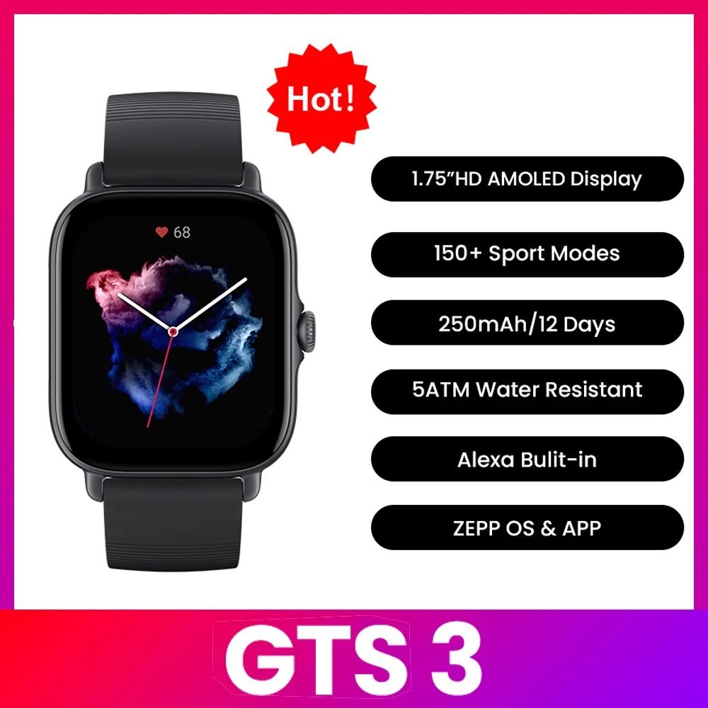 Smartwatch Timex Watches For Men - Смарт-часы Amazfit GTS 3, водонепроницаемые (5ATM),